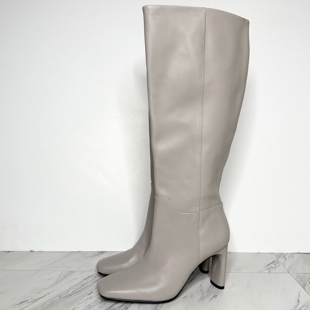 New! Sarto Franco Sarto Flexa Gray Leather Square Toe Wide Calf Tall Boot 7 1/2
